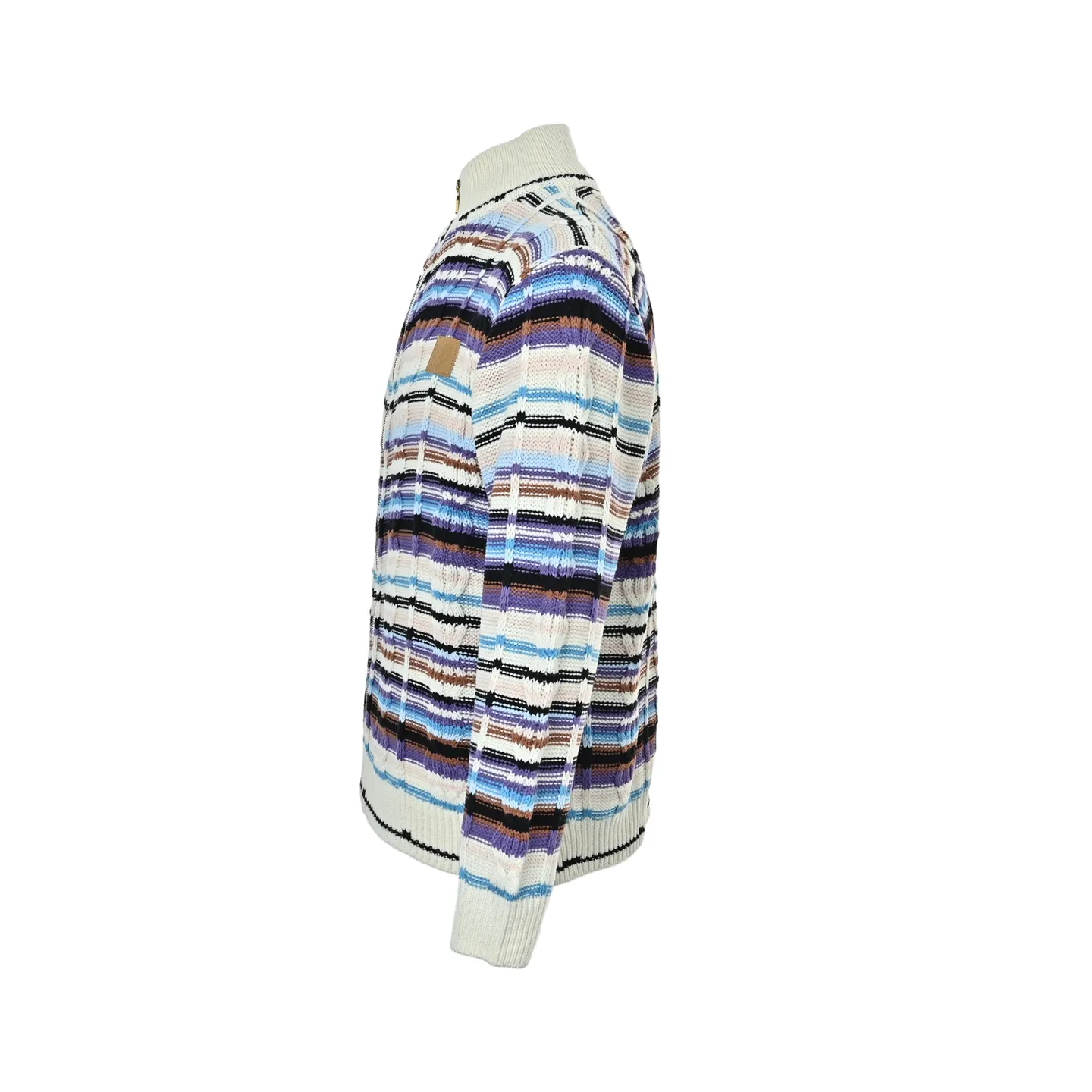 Louis Vuitton/Louis Vuitton Retro Color Striped Stand Collar Zip Knit Cardigan